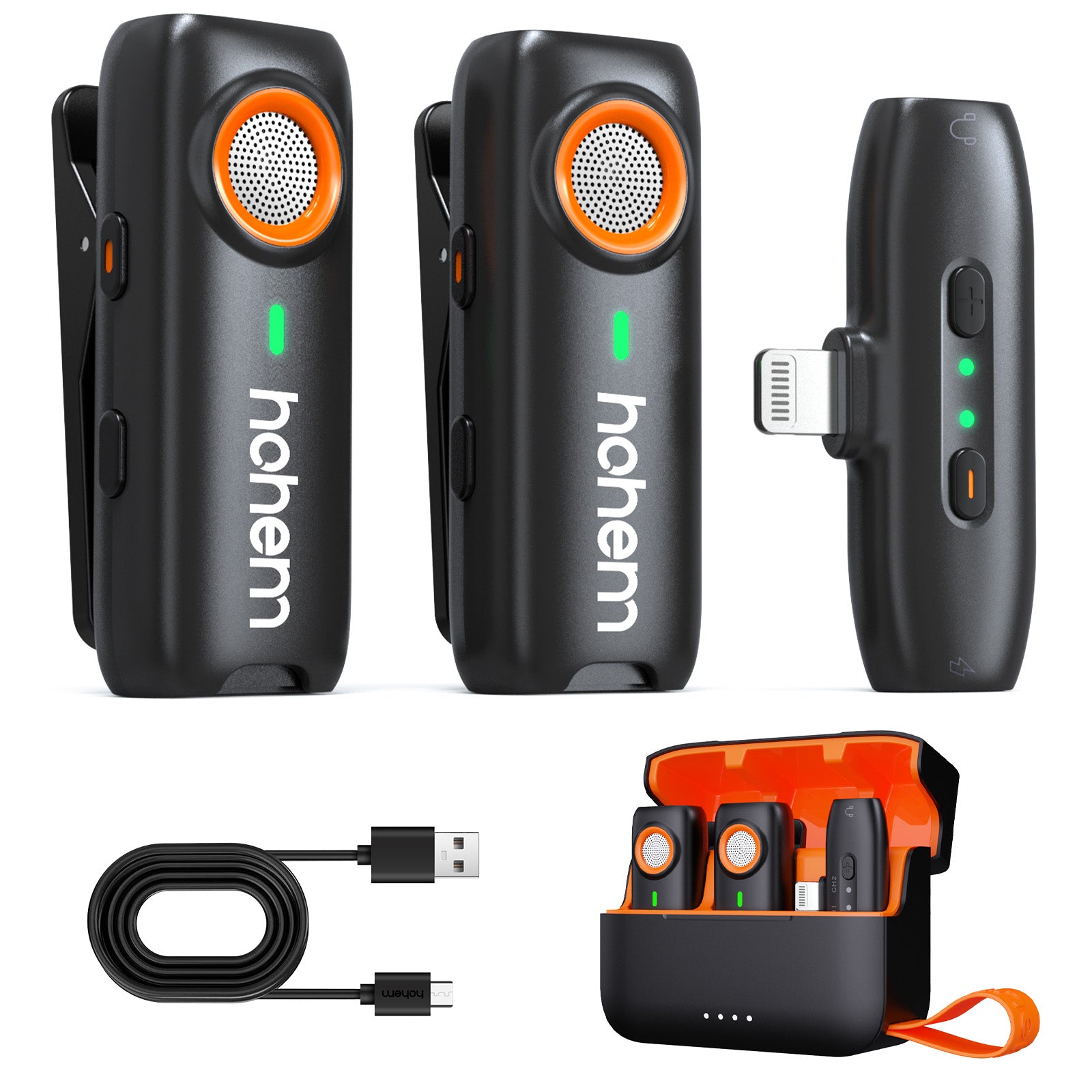 hohem Micro-cravate sans fil, Réduction de bruit DSP 3 niveaux, Portée 100 m, Autonomie 20 h, Déclencheur à distance, Enregistrement de sauvegarde TF
