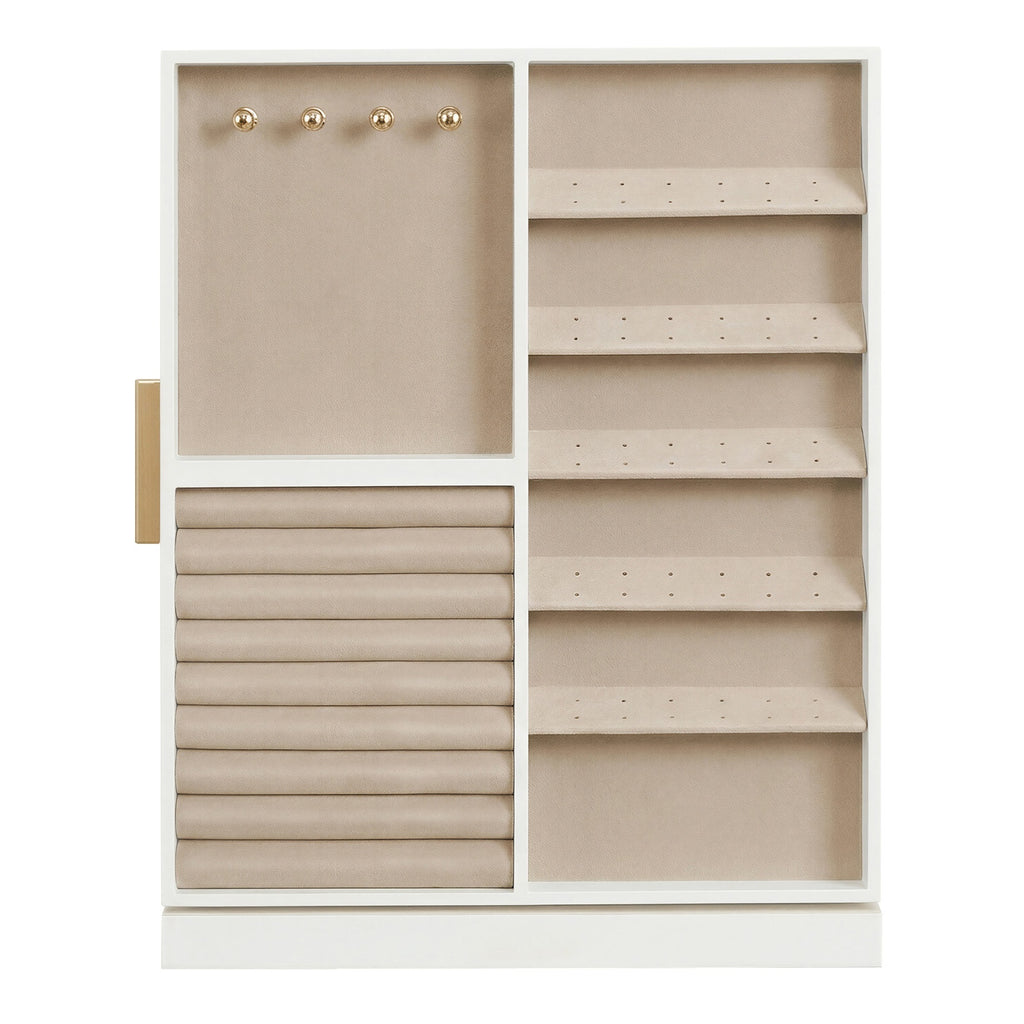 JOYFURNOS Organisateur de bijoux rotatif à 360°, Boîte de rangement verticale avec fenêtre en verre, 7 tiroirs, Idée cadeau, Blanc