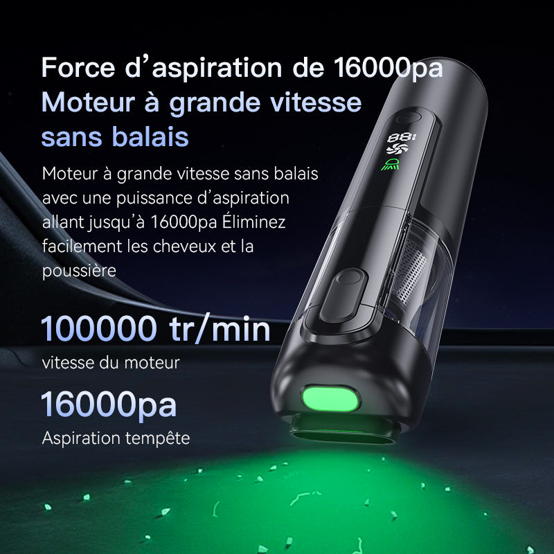 EasyWox Q808 Aspirateur de voiture avec aspiration puissante 16 500 Pa, moteur sans balais 120 W, soufflerie et aspiration bidirectionnelles