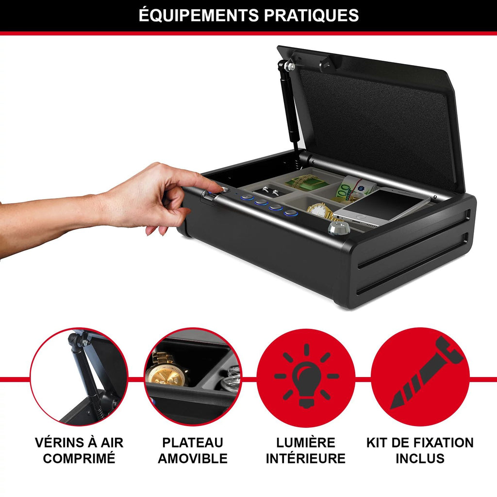 MASTER LOCK Petit coffre-fort biométrique MLD08EB - À utiliser pour les livres de chèques, l'argent, les bijoux, les passeports, les armes et plus encore