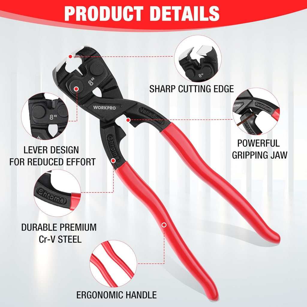 WORKPRO Pince universelle à couper multifonction, robuste, à long manche, avec extracteur de clous, 205 mm