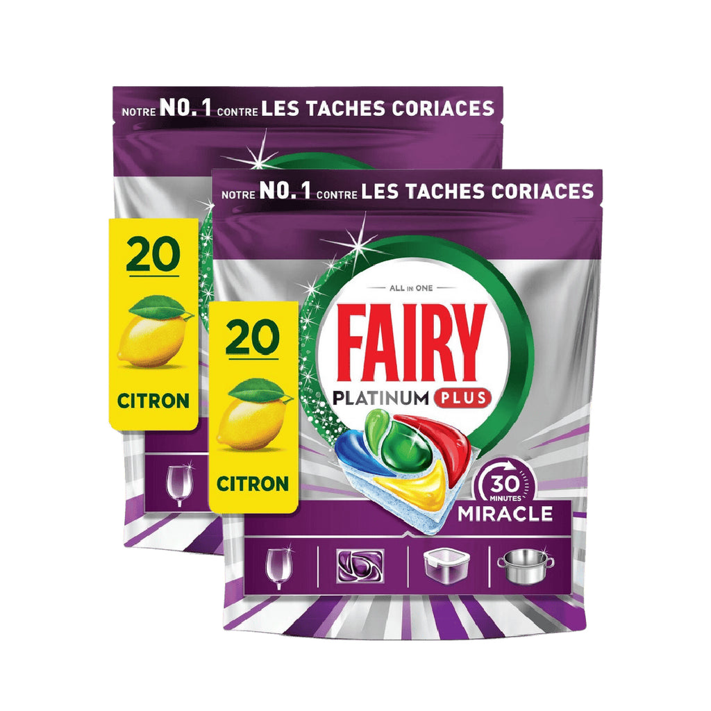 Fairy All-in-1 Platinum Plus Tablettes Lave-Vaisselle, Miracle Citron, 2 x X20 (= 40 Tablettes)