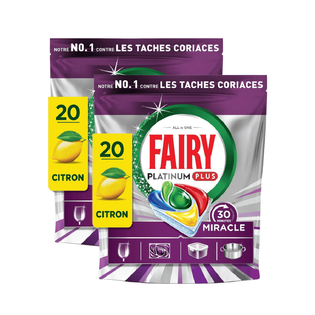 Fairy All-in-1 Platinum Plus Tablettes Lave-Vaisselle, Miracle Citron, 2 x X20 (= 40 Tablettes)