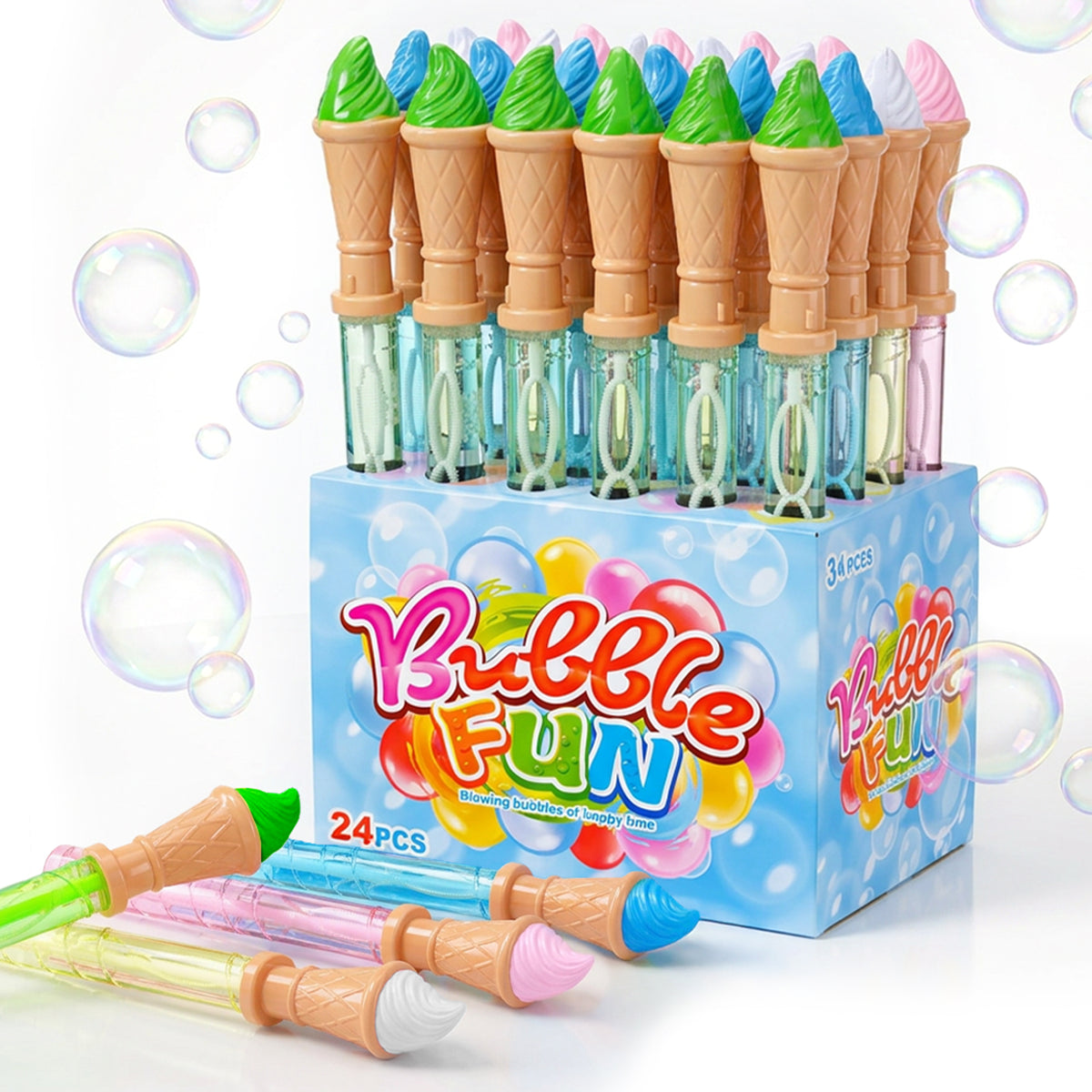 24 pièces Très grandes baguettes à bulles en forme de crème glacée Jouets pour enfants, 37,5 cm Extra Long et Extra 120 ml Solution à bulles étanche à 360 degrés