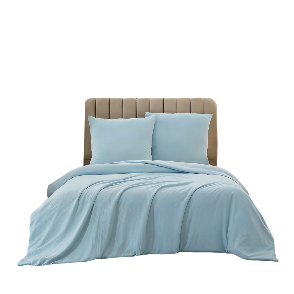 Meeallhome Parure de housse de couette lavée brossée 155 x 220 cm/80 x 80 cm x 2 Bleu lac