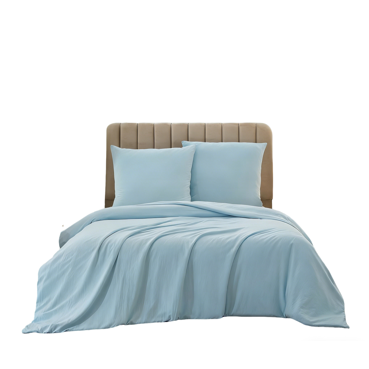 Meeallhome Parure de housse de couette lavée brossée 155 x 220 cm/80 x 80 cm x 2 Bleu lac