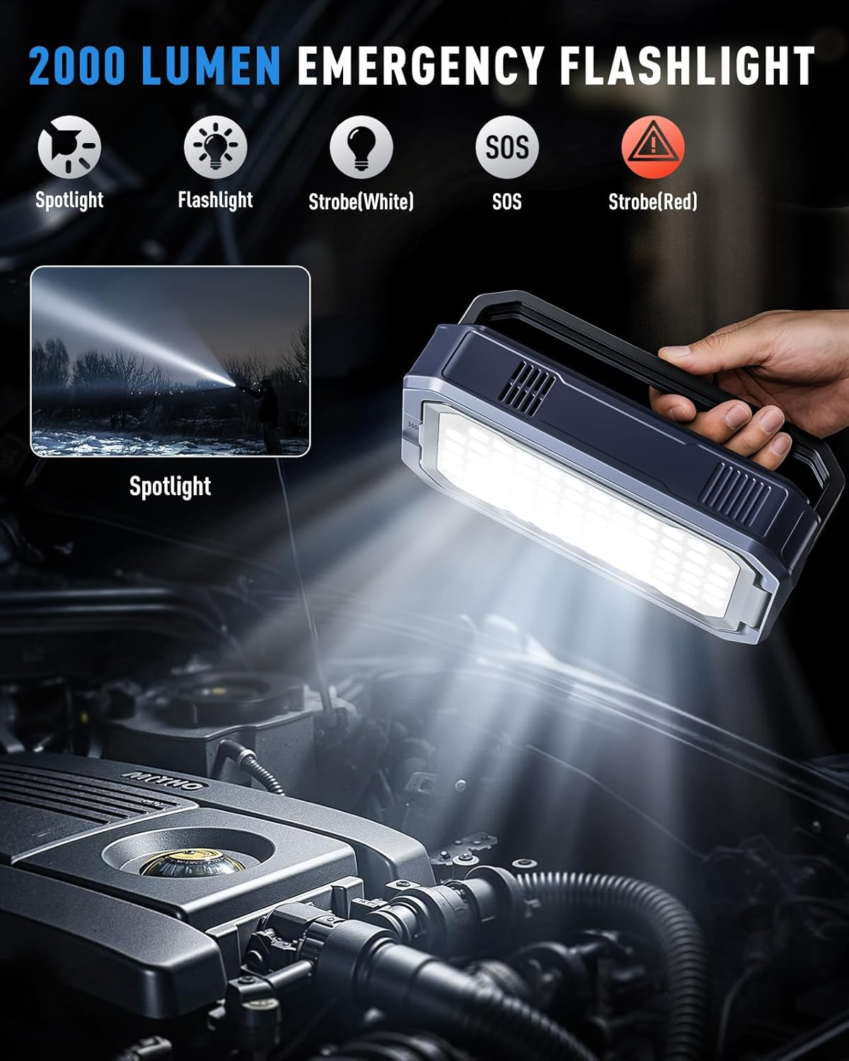 UTRAI JS-30 Booster de démarrage 7000A et 12 V avec pompe à air, lecteur de codes d'erreur OBD2, sortie DC 160W, lampe de camping LED, fonction de charge rapide 18W pour les voitures