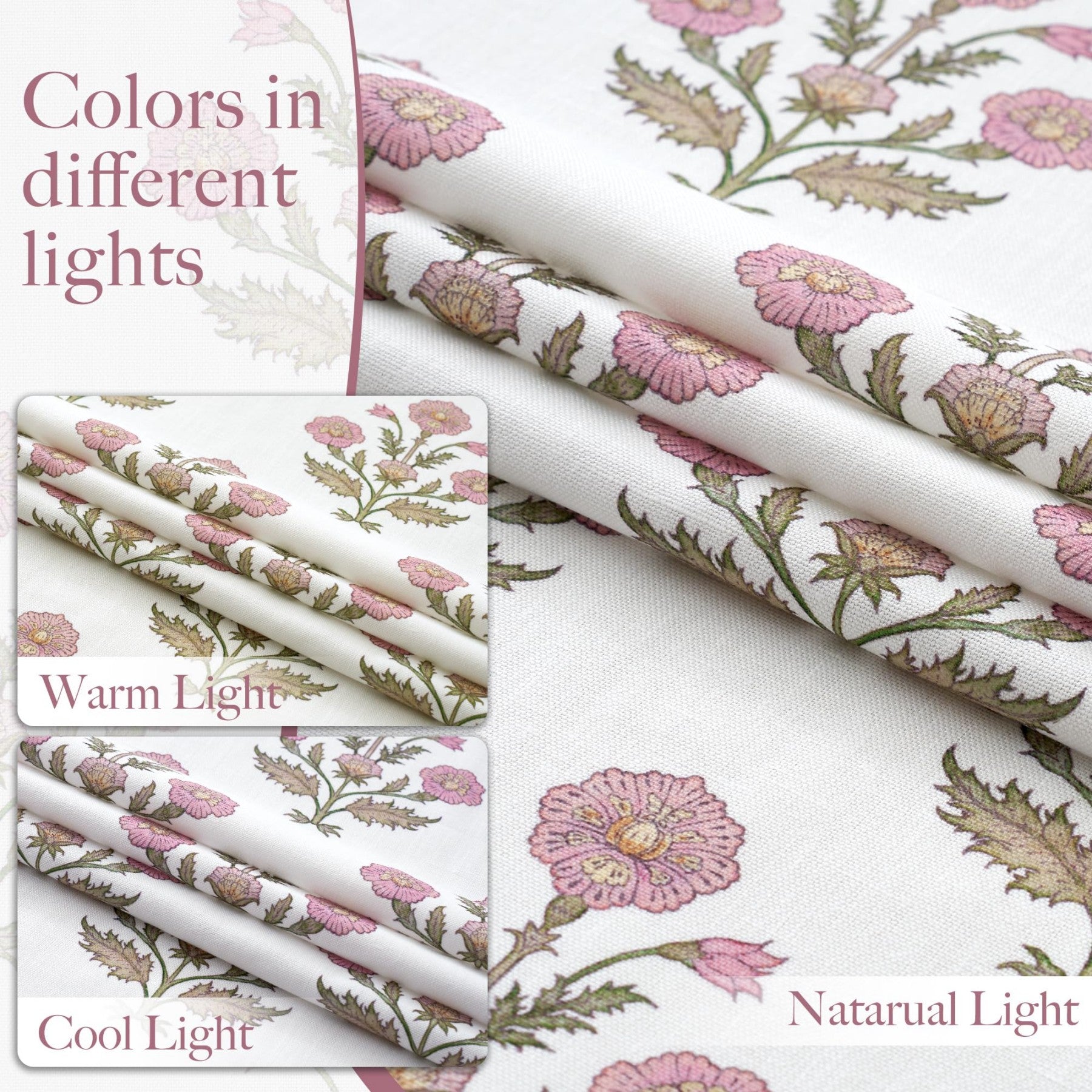 PONY DANCE Rideaux en Lin Floral Imprimé Motif Rose pour Chambre de Fille Chambre Bébé, Bohème Style Maison de Campagne Rideaux de Fenêtre Transparents Aesthétique Filtrant la Lumière