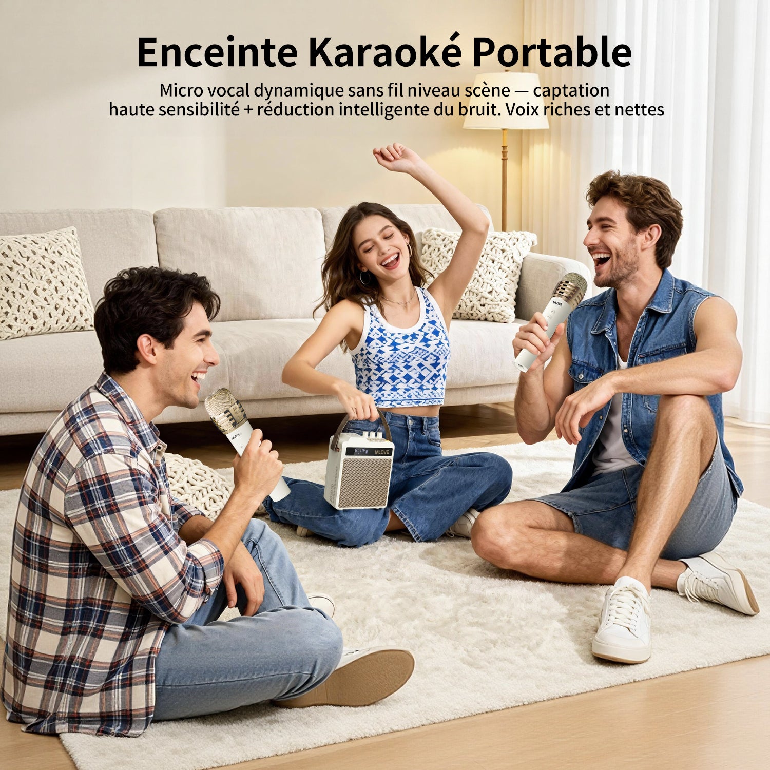 Mlove N5 Système tout-en-un karaoké et PA avec casque sans fil + micro sans fil à main, processeur audio DSP Pro
