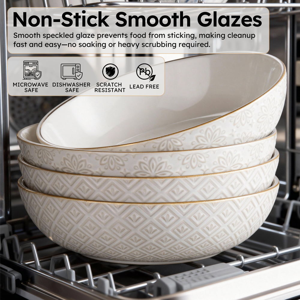 Dafuceramic Bols à Pâtes 21,5 cm, 1 L Bols de Service, Lot de 4 Bols à Salade en Céramique Empilables et Robustes, Idéal pour Cadeau de Maison ou Fêtes, Blanc Multicolore