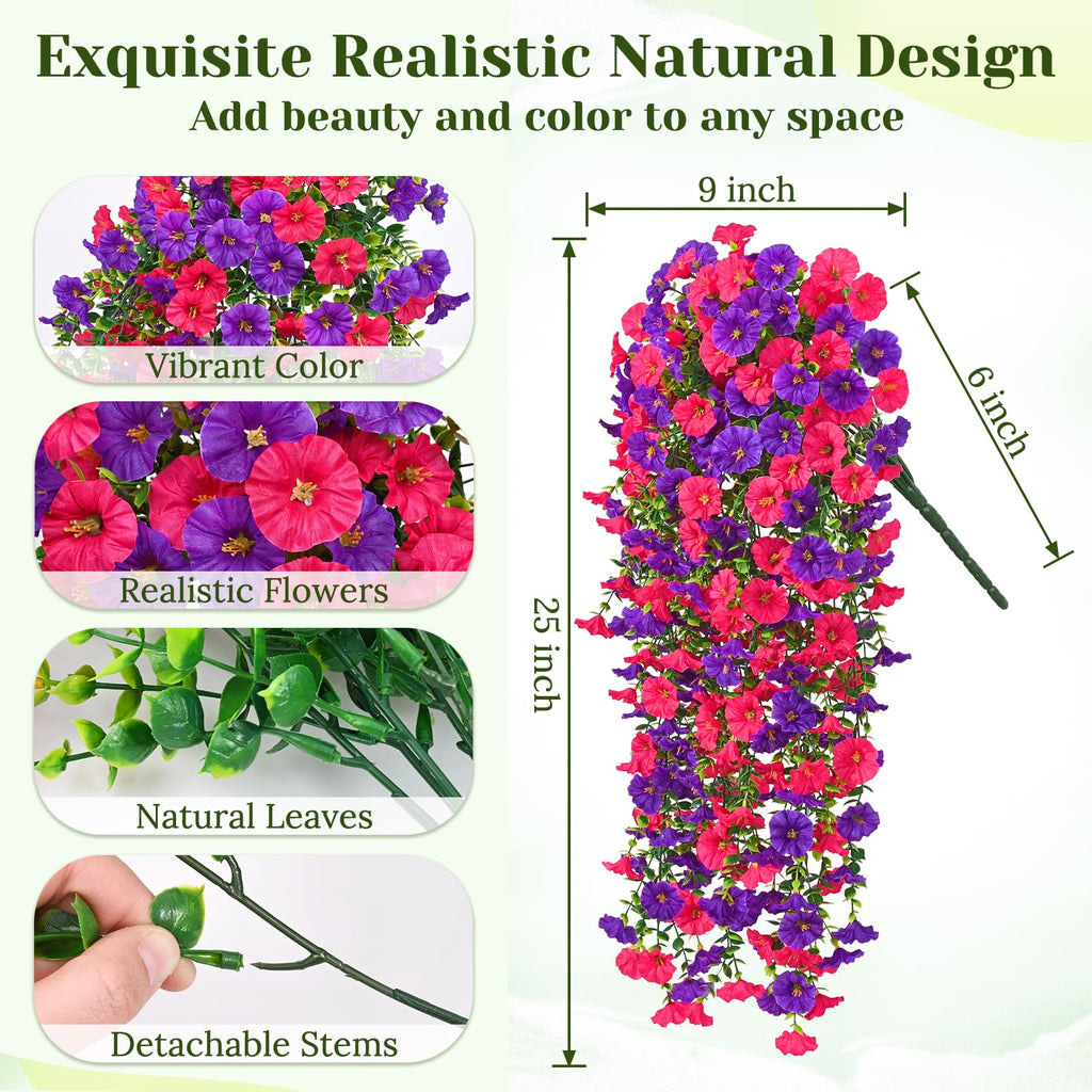Yuejia 4 pièces 30 po/76 cm Fleurs artificielles pour extérieur, Fleurs suspendues artificielles pour extérieur Fleurs suspendues réalistes Fleurs de pétunia artificielles en soie pour