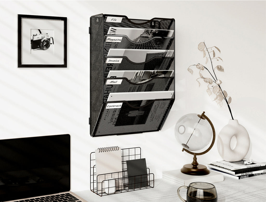 Senhoglb Porte-documents mural assemblé en maille A4 à 5 niveaux - Noir, Promotion du Nouvel An, Meilleures idées cadeaux
