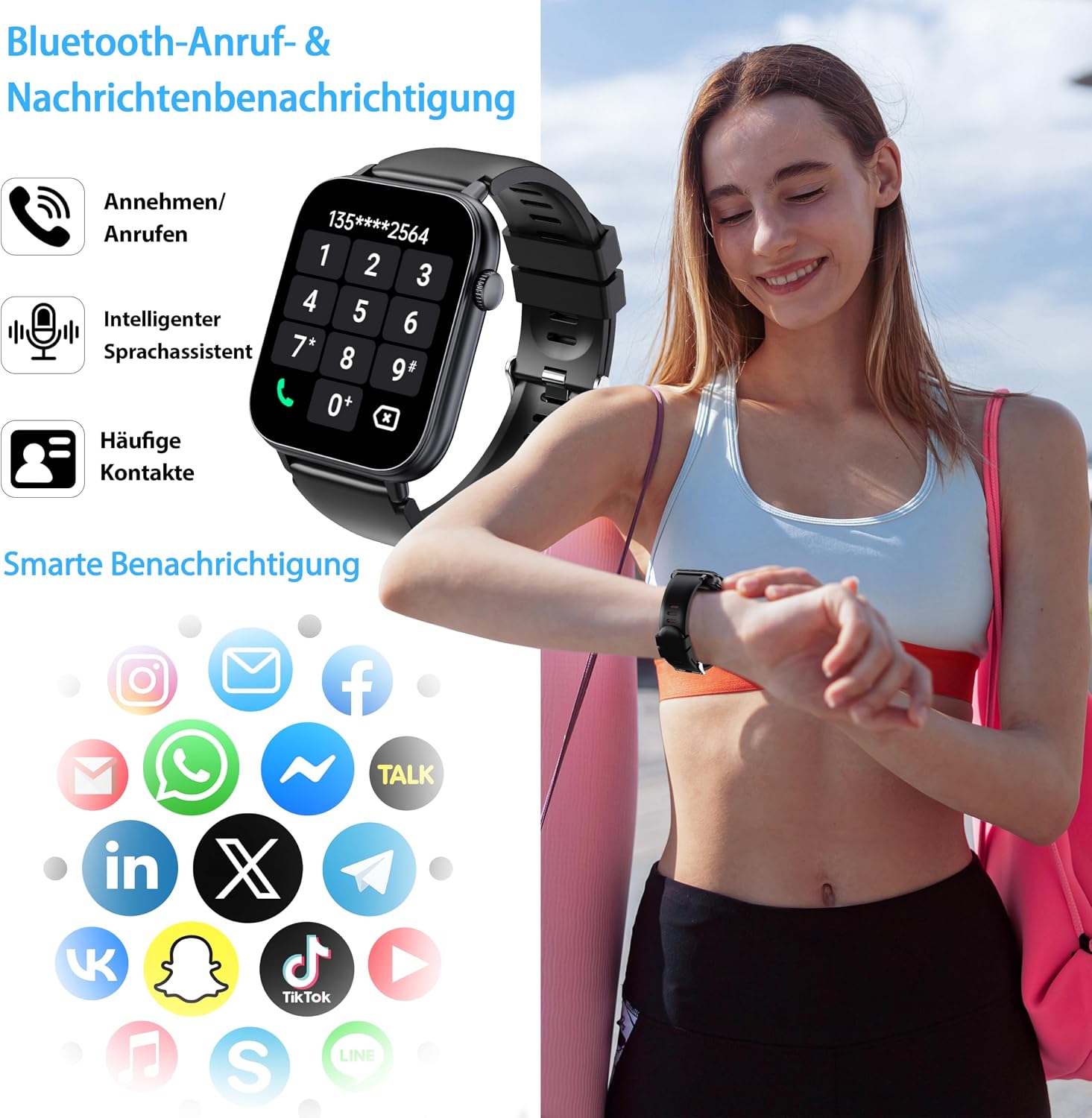 Montre connectée OUKITEL V3 noire-1,83" HD homme femme appel Bluetooth IP68 SpO2 cardio 100+ modes sportifs Android iOS