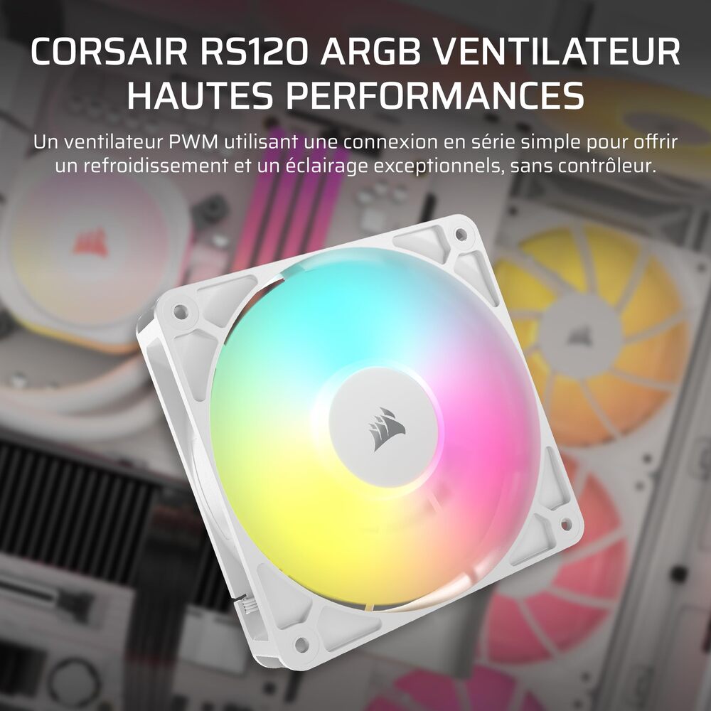 CORSAIR RS120 ARGB White, 120mm ARGB Fan, Single Pack