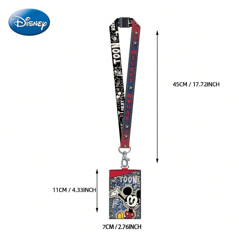 DISNEY 1 pièce Porte-cartes tour de cou Mickey Mouse, sous licence officielle, Denim rouge à pois, Thème dessin animé, Produit dérivé films et dessin animé