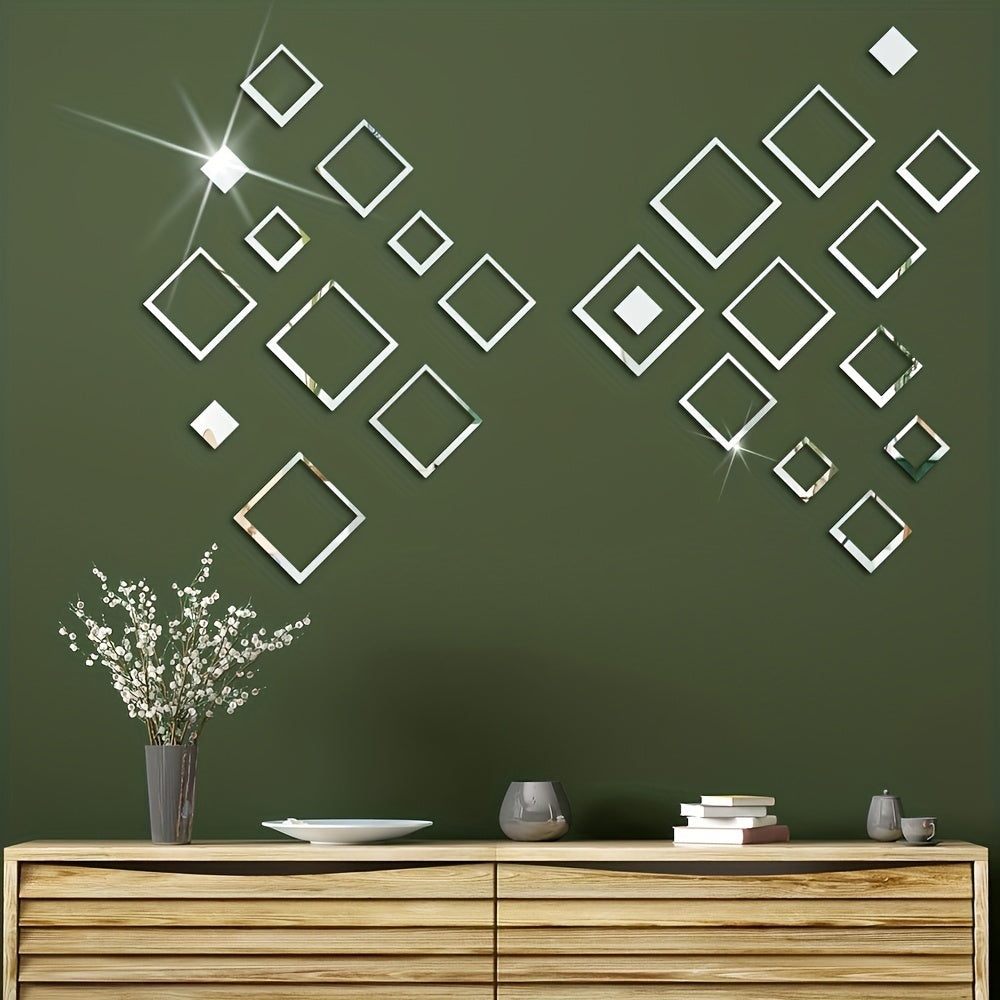 WhereHike Lot de 24 autocollants rectangulaires évidés en acrylique PVC finition miroir, auto-adhésifs, imperméables, amovibles, Argent