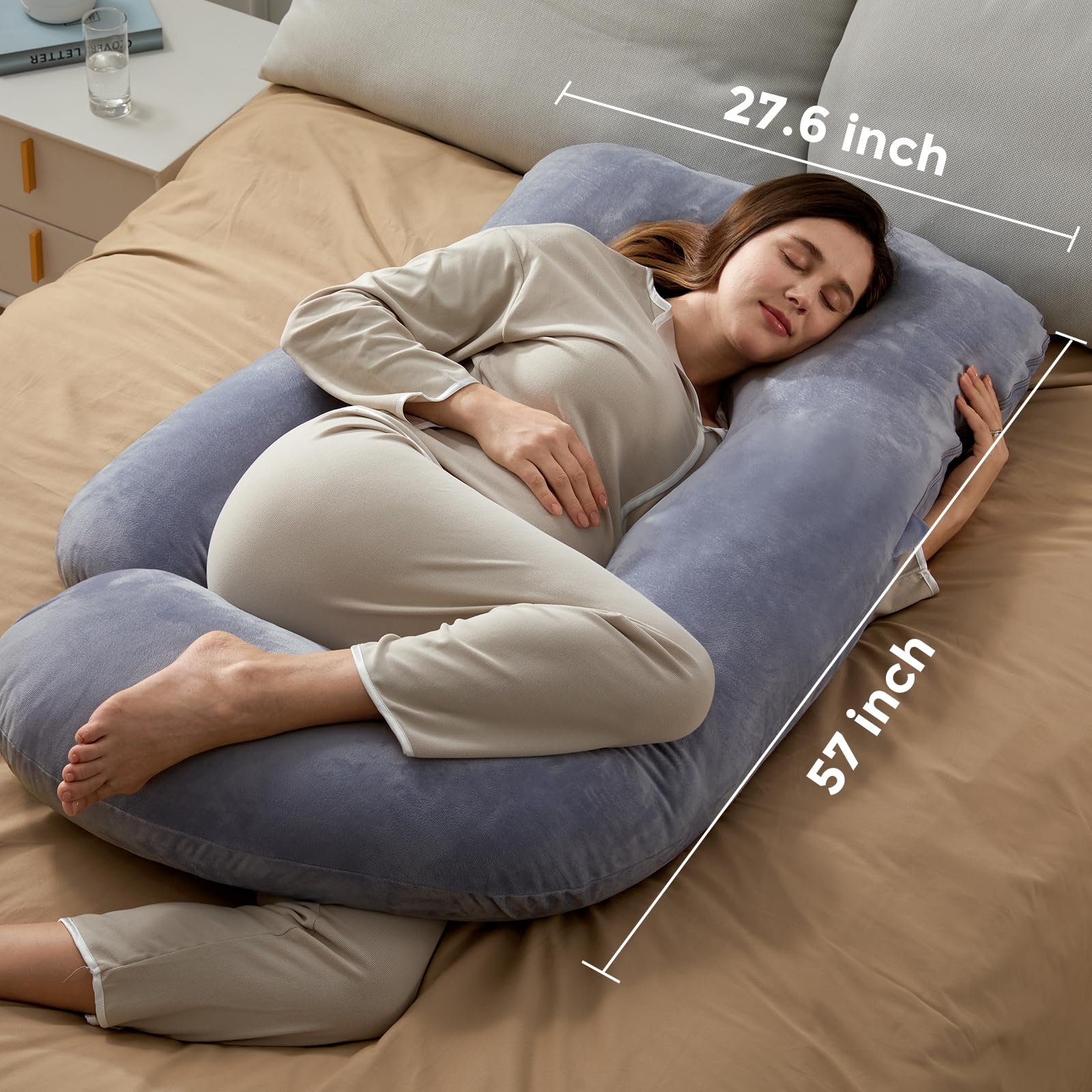 Momcozy Coussin de grossesse double face en forme de U en velours cristal (gris)