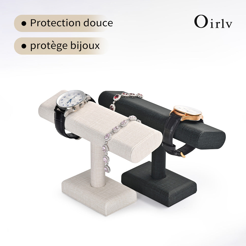 Oirlv Supporteur d'affichage et de rangement pour bracelets, colliers et montres, présentoir de bijoux, étagère de présentation, support à barre en T, présentoir de bijouterie