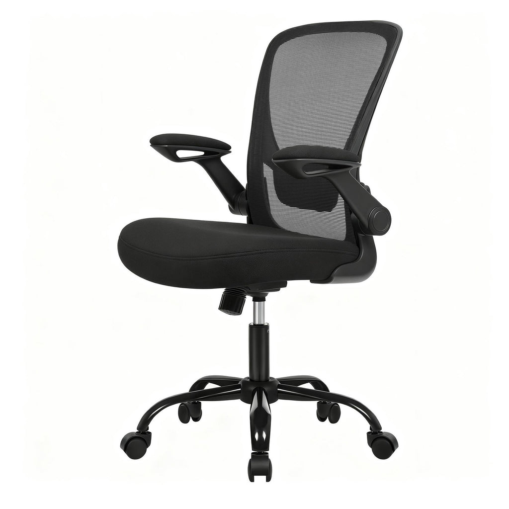JOYFURNOS Fauteuil ergonomique en tissu noir d’encre – 60×64×（103-110）cm, soutien lombaire rembourré, accoudoirs relevables, mécanisme à bascule – idéal pour le bureau à domicile