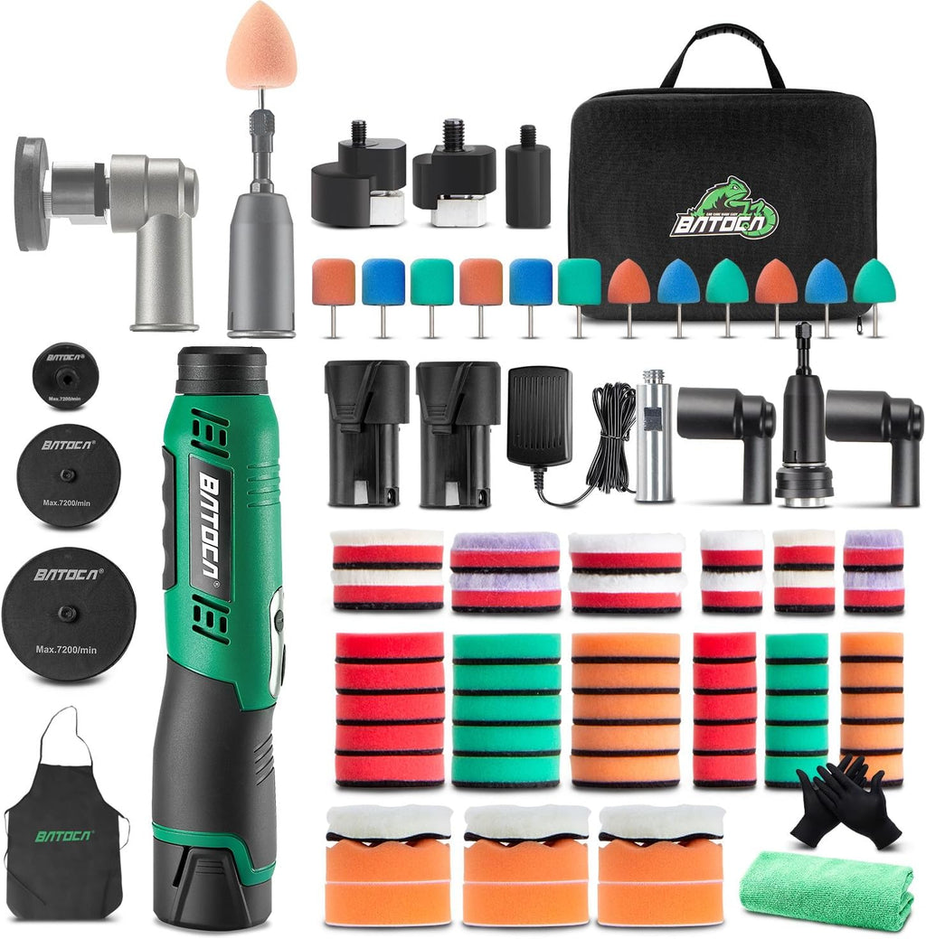 BATOCA S6 Mini polisseuse sur batterie, Kit professionnel pour esthétique automobile et entretien de la peinture, Polissage automobile 12 V, Polisseuse double action et rotative