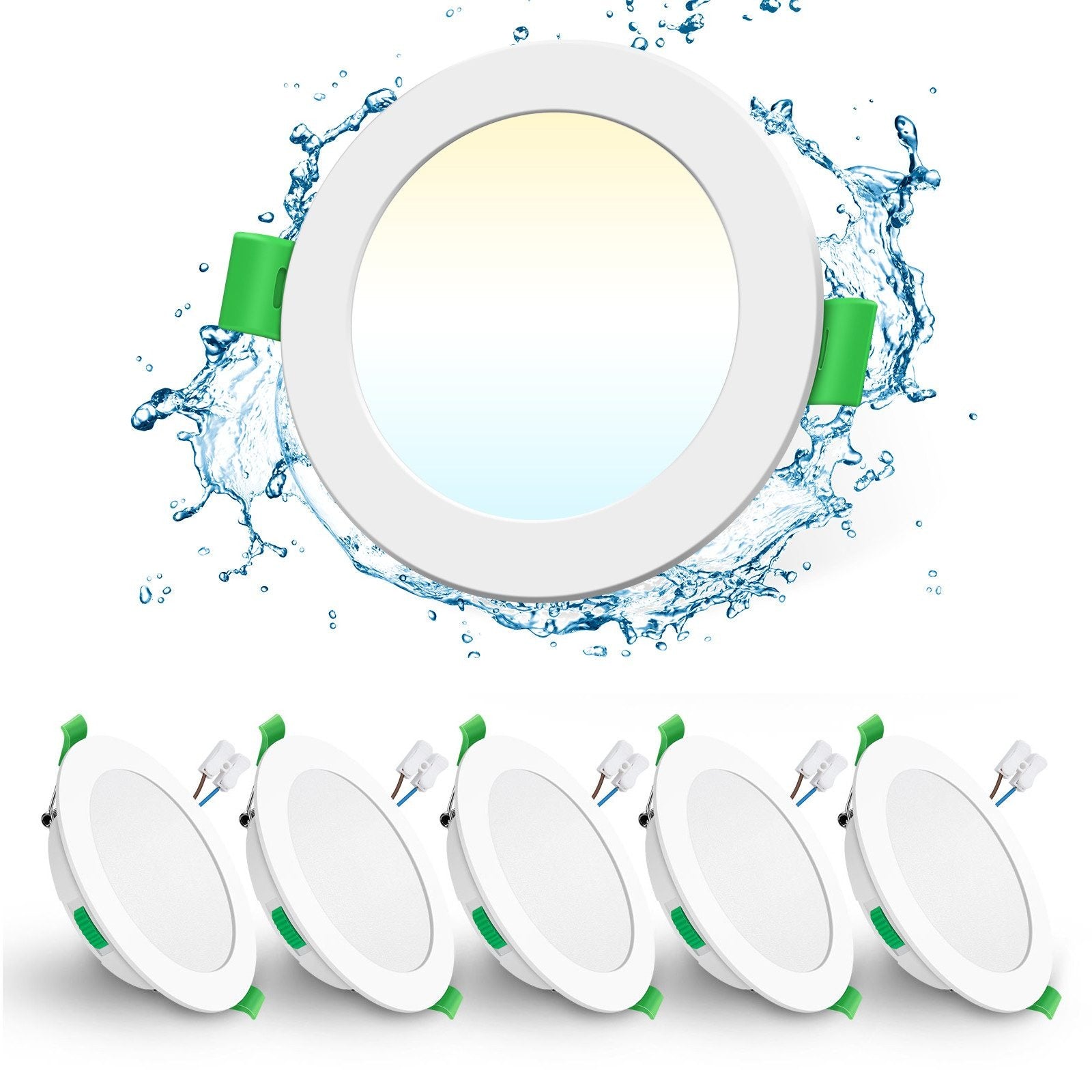 ALIPODLAX Spot encastré IP65, 7 W, 580 lm, 90-100 mm, 230 V, à intensité variable, 3CCT Blanc chaud 3000 K / Blanc neutre 4000 K / Blanc froid 6500 K, pour salle de bain, cuisine, lot de 6
