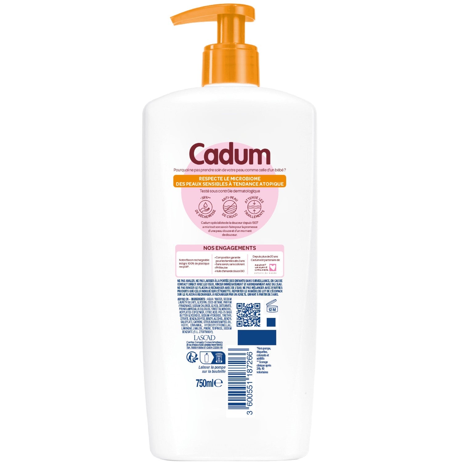 CADUM Maison Peaux Sèches Crème Lavante Surgras Beurre de Karité 750ml