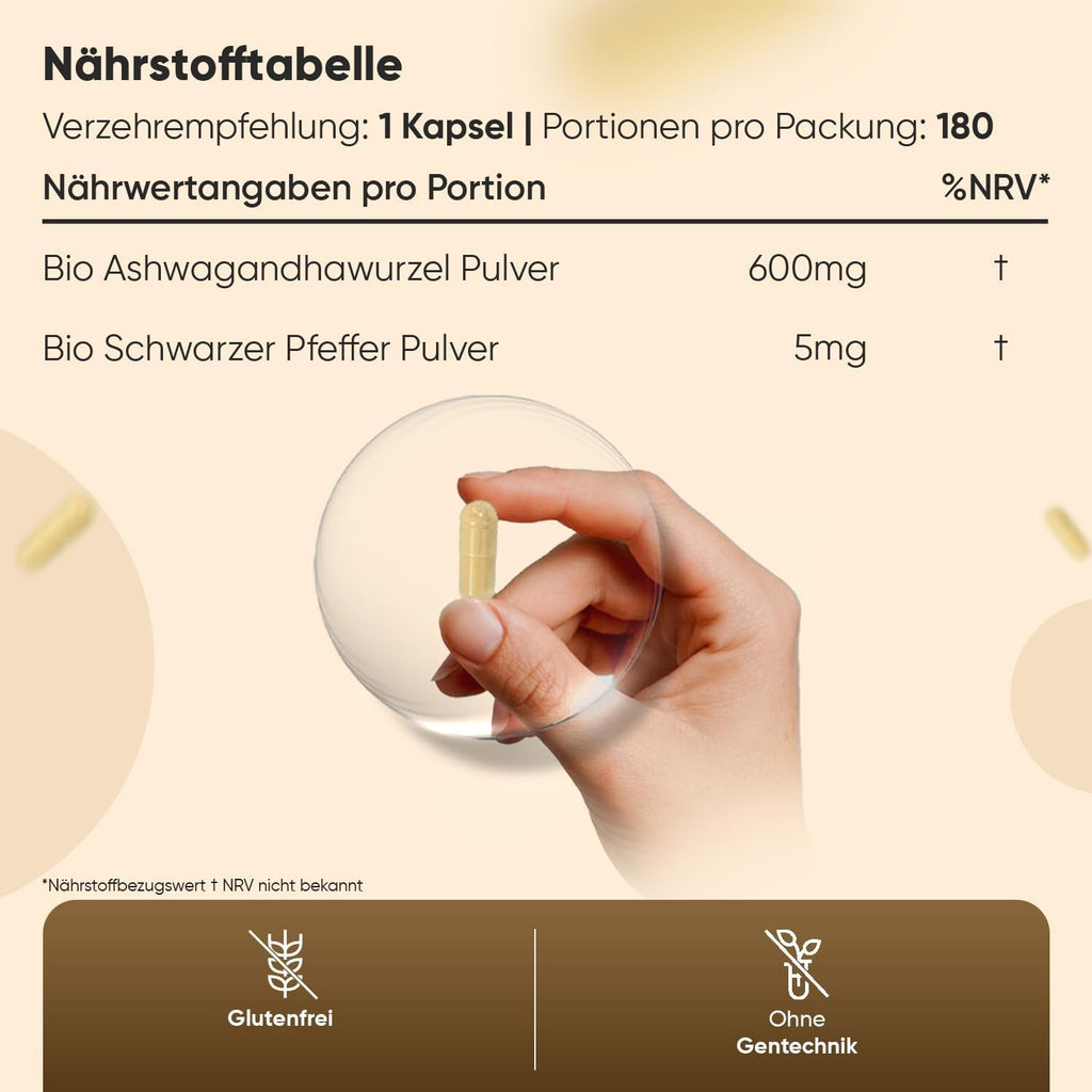 WeightWorld Ashwagandha biologique avec poivre noir 605 mg 180 gélules