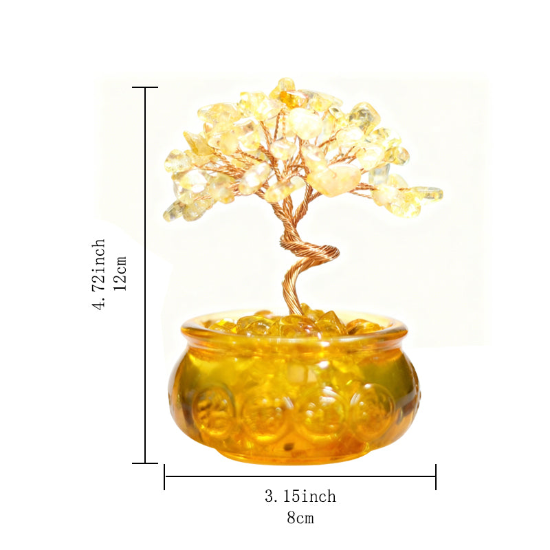 Ju7cer 1 pc arbre en citrine avec bol à trésor et tasse - Décoration d'arbre à argent en éclats de cristal naturel, convient pour bureau, maison et décoration de mariage, incontournable de Noël