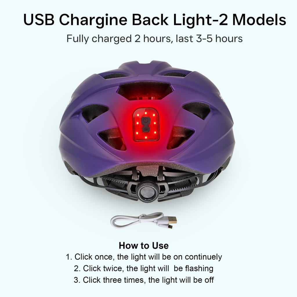 DKONI HS-086 Casque de vélo pour adulte avec lampe intégrée - Gris/Violet - M - 55-58 cm