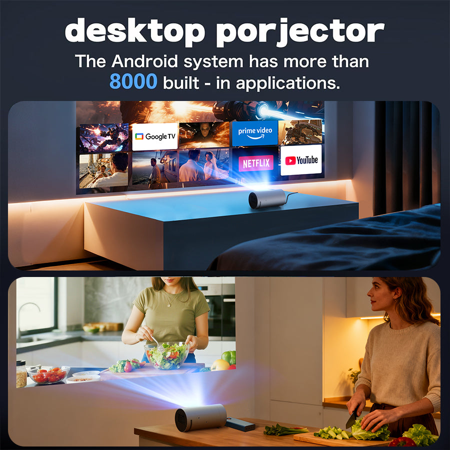 XBJ Mini projecteur d’extérieur portable ultraléger intelligent 1080P | Décodage 4K, fonctionne avec batterie externe (vendue séparément), 8000 lumens, son Dolby Digital 8 W