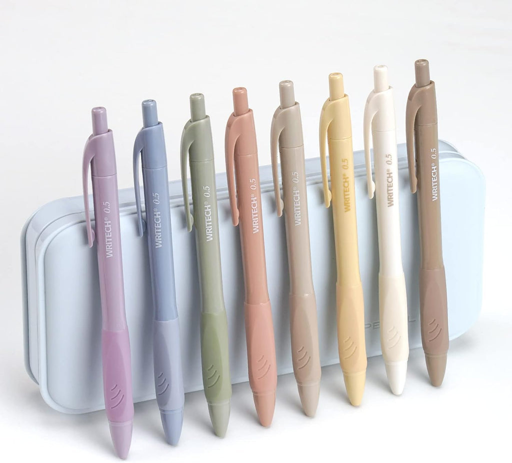 WRITECH Stylos gel 0,5 mm avec prise en main douce - Lot de 8 stylos rétractables à encre noire pour écriture fluide, sans bavure ni tache