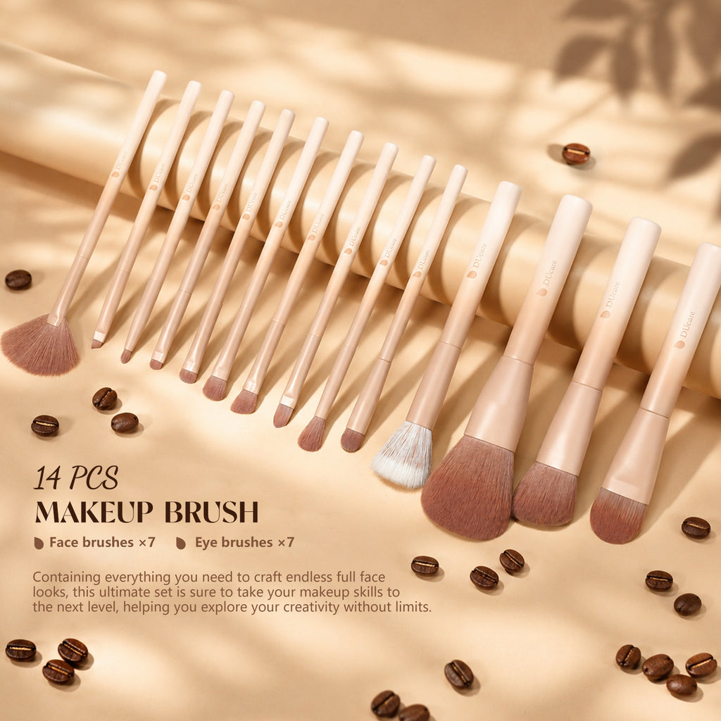 DUcare Série Café Pinceaux de Maquillage de Luxe 14 Pcs et 3 Pcs Éponges à Maquillage pour Cadeaux de Fêtes avec Élégante Boîte Cadeau