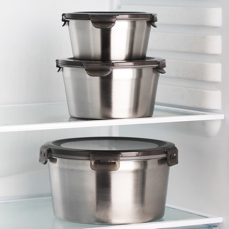 Maxcook Lot de 3 boîtes de conservation alimentaire en acier inoxydable 316 avec couvercles, Boîtes alimentaires métalliques type bento, Ensemble de boîtes à en-cas avec couvercle, Compatibles lave-vaisselle et congélateur (600 ml & 1100 ml & 2200 ml