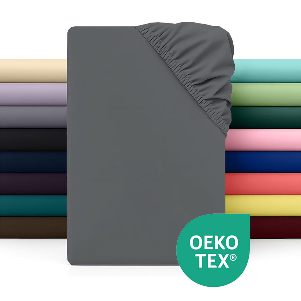 LEBONSOIR Drap-housse 135 x 190 cm, Bonnet profond 30 cm/12 pouces - Microfibre douce, Élastique anti-déboîtement, 1 drap-housse seulement - Gris foncé