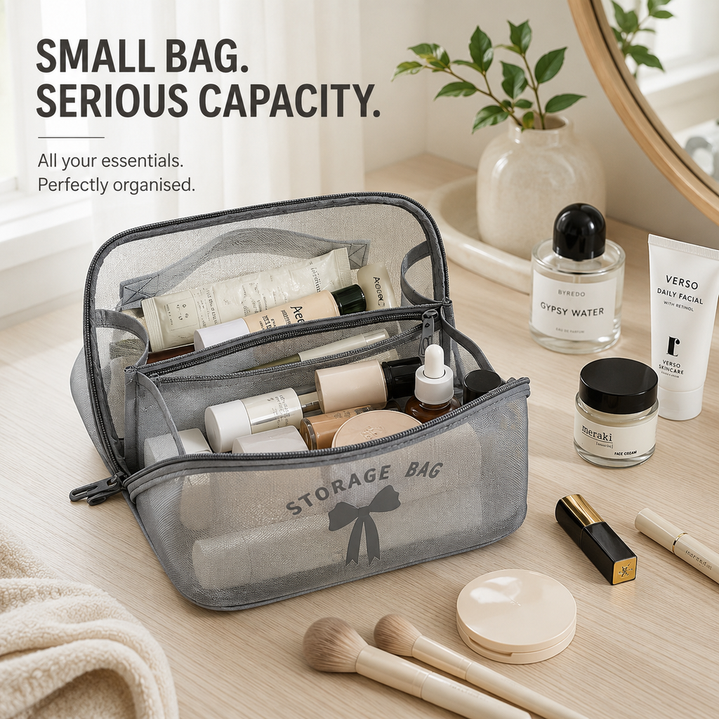 Verbex H7 Gris Sac à main de maquillage haut de gamme, trousse de voyage/pochette cosmétique/sac de rangement/sac de voyage multifonctionnel avec oreiller intégré