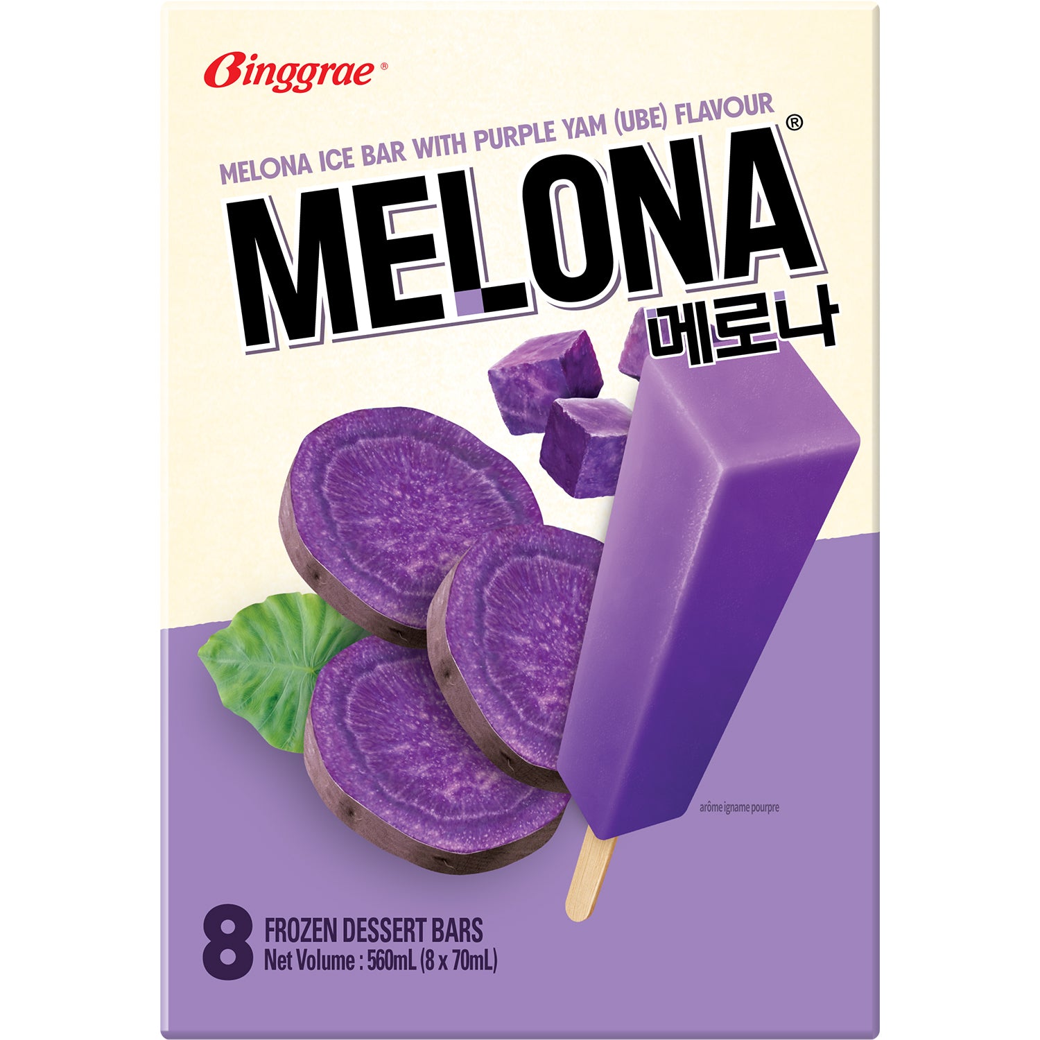 BINGGRAE Bâtonnets glacés Melona saveur patate ube violette - 8 x 70 ml
