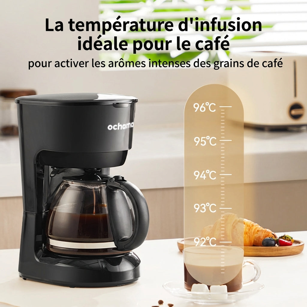 ochama Cafetière À Filtre, 600W Cafetière Américaine Domestique, Réservoir D’eau Grande Capacité 750Ml, Fonction Maintien Au Chaud 30 Min