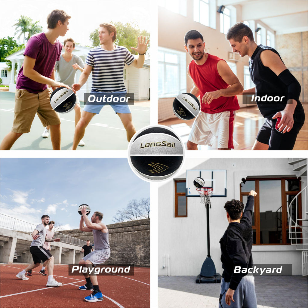 LONGSAIL Ballon de basket-ball en caoutchouc de haute qualité 29,5 po Taille 7 Noir/Gris