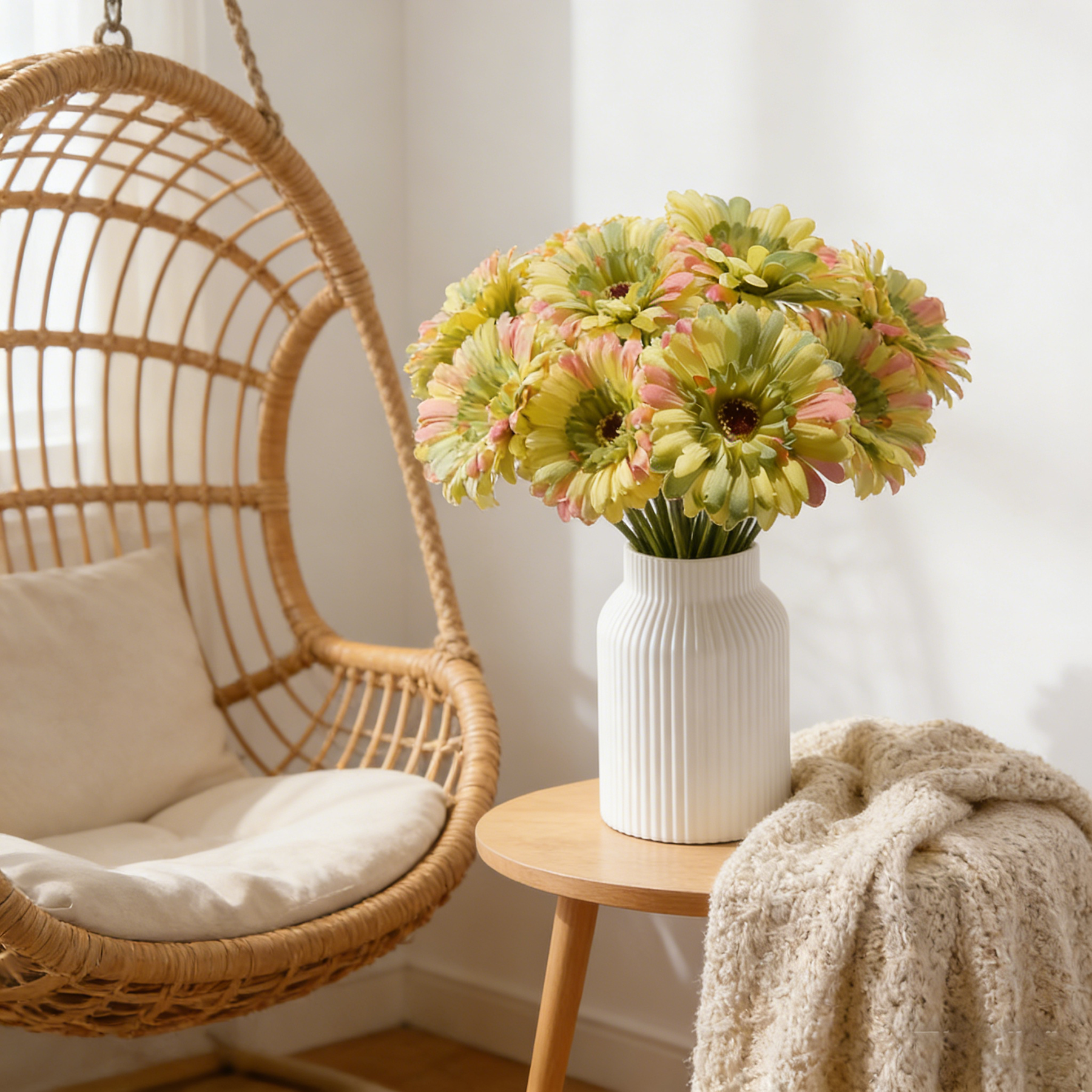 Yuejia 3 pièces 9,05 po / 23 cm Fleurs de gerbera en soie artificielle Mariage maison vérandas Décoration de table Fausses marguerites chrysanthèmes Fête Décoration de maison (vert)