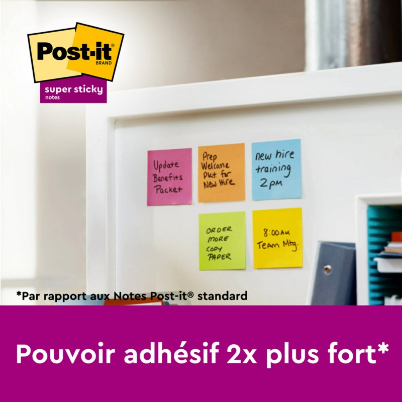 Post-it Notes super adhésives, collection de couleurs cosmiques, 47,6 mm x 47,6 mm, 90 feuilles/feuille, 12 pads/lot, emballage en carton, 100 % PEFC, SGSCH-PEFC-COC-110078