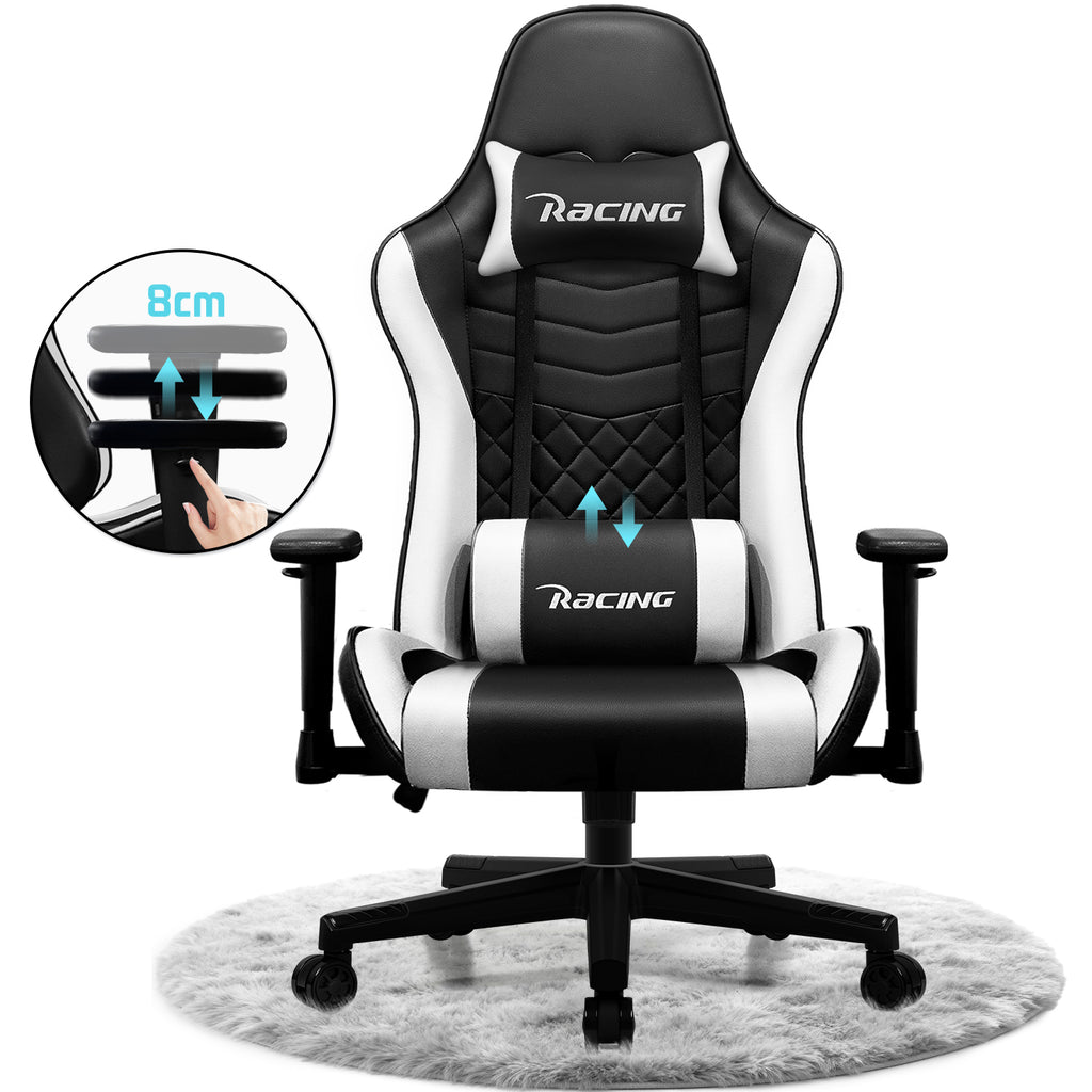 GTIMEX Chaise de bureau ergonomique avec soutien lombaire réglable, appuie-tête et accoudoirs, chaise de jeu rembourrée, fonction d'inclinaison, capacité de charge de 150 kg