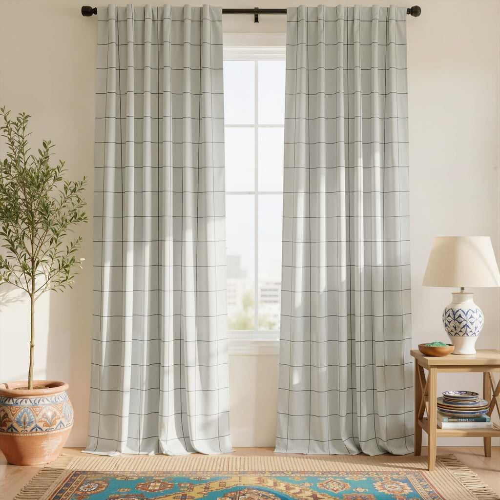 PONY DANCE Rideaux Plaid 2 Panneaux pour Chambre / Salon, Stores Fenêtres en Lin 100 % Occultants avec Doublure