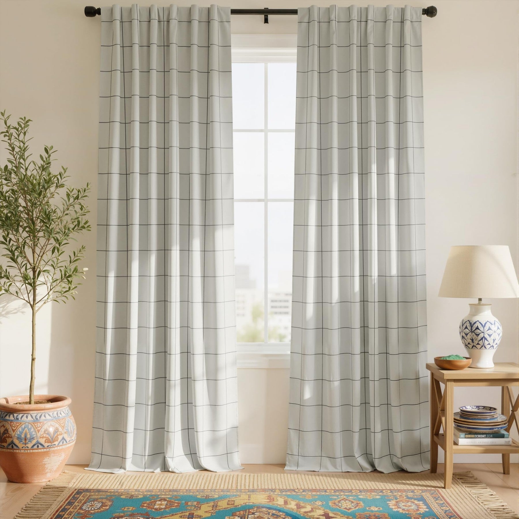 PONY DANCE Rideaux Plaid 2 Panneaux pour Chambre / Salon, Stores Fenêtres en Lin 100 % Occultants avec Doublure