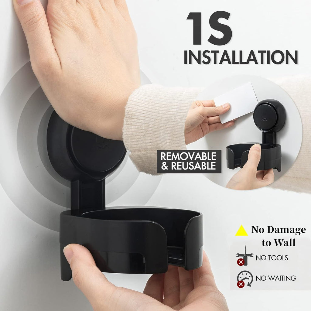 Taili Support de verre à vin à ventouse pour douche, Porte-gobelet de bain mural amovible pour bière, vin, boissons, Pour en profiter au spa, salle de bain, cuisine, etc., Noir