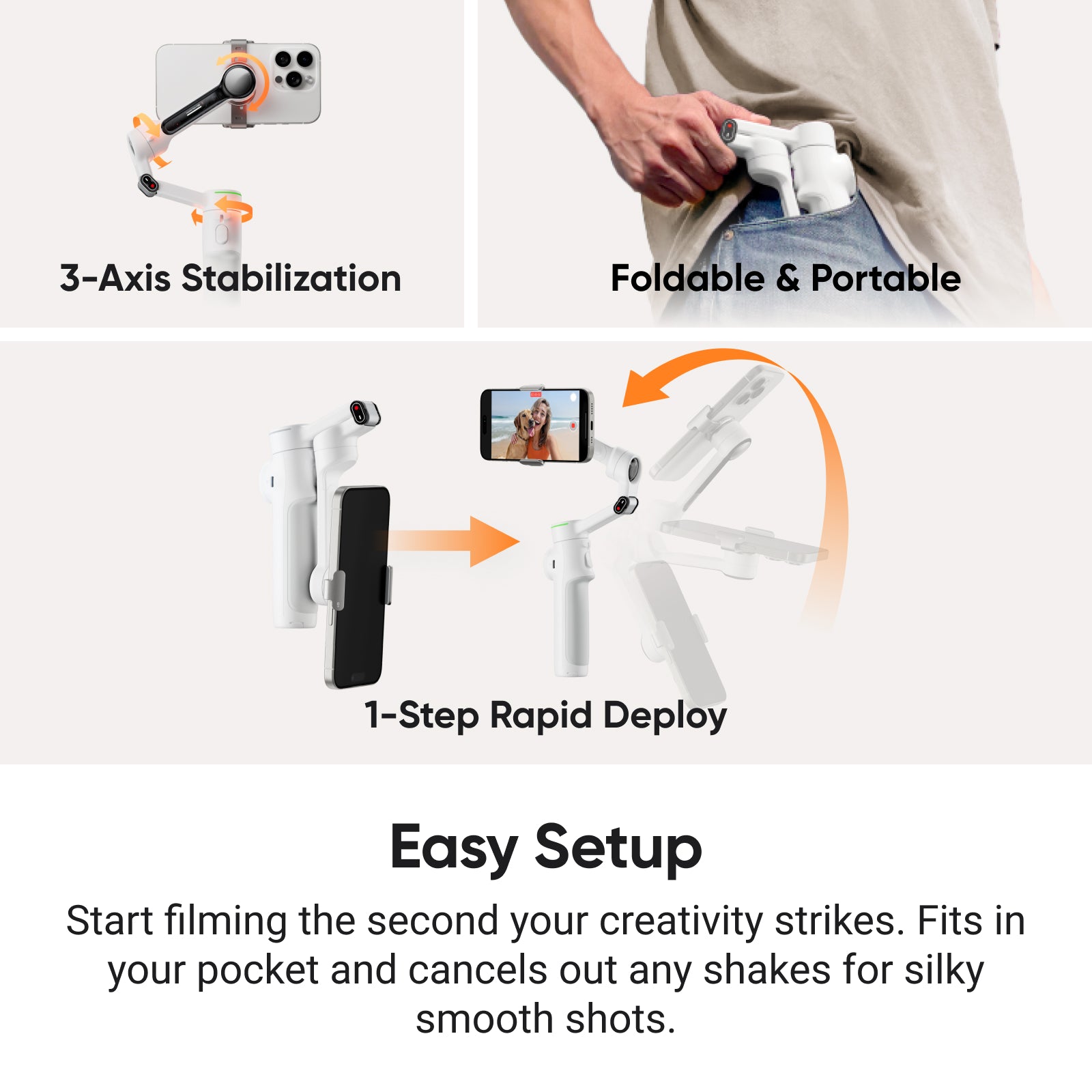 Insta360 Flow 2 Pro AI Tracker Bundle Blanc Glacier - Stabilisateur pliable pour smartphone avec IA, suivi dans plus de 200 applications avec Apple DockKit, suivi panoramique à 360°