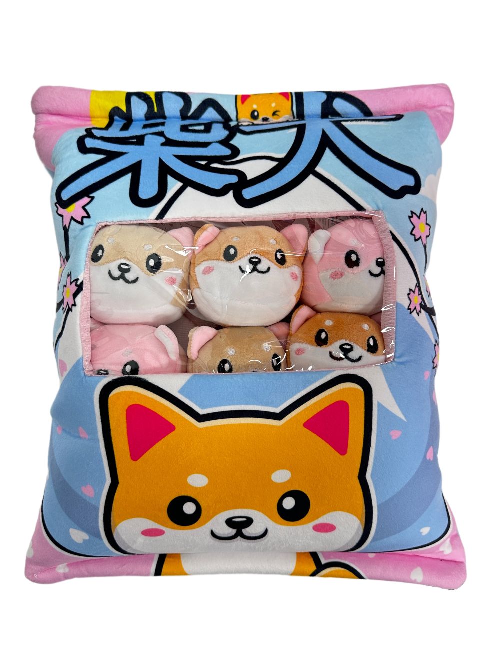 Coussin Kawaii + 6 mini Peluches Shiba Inu