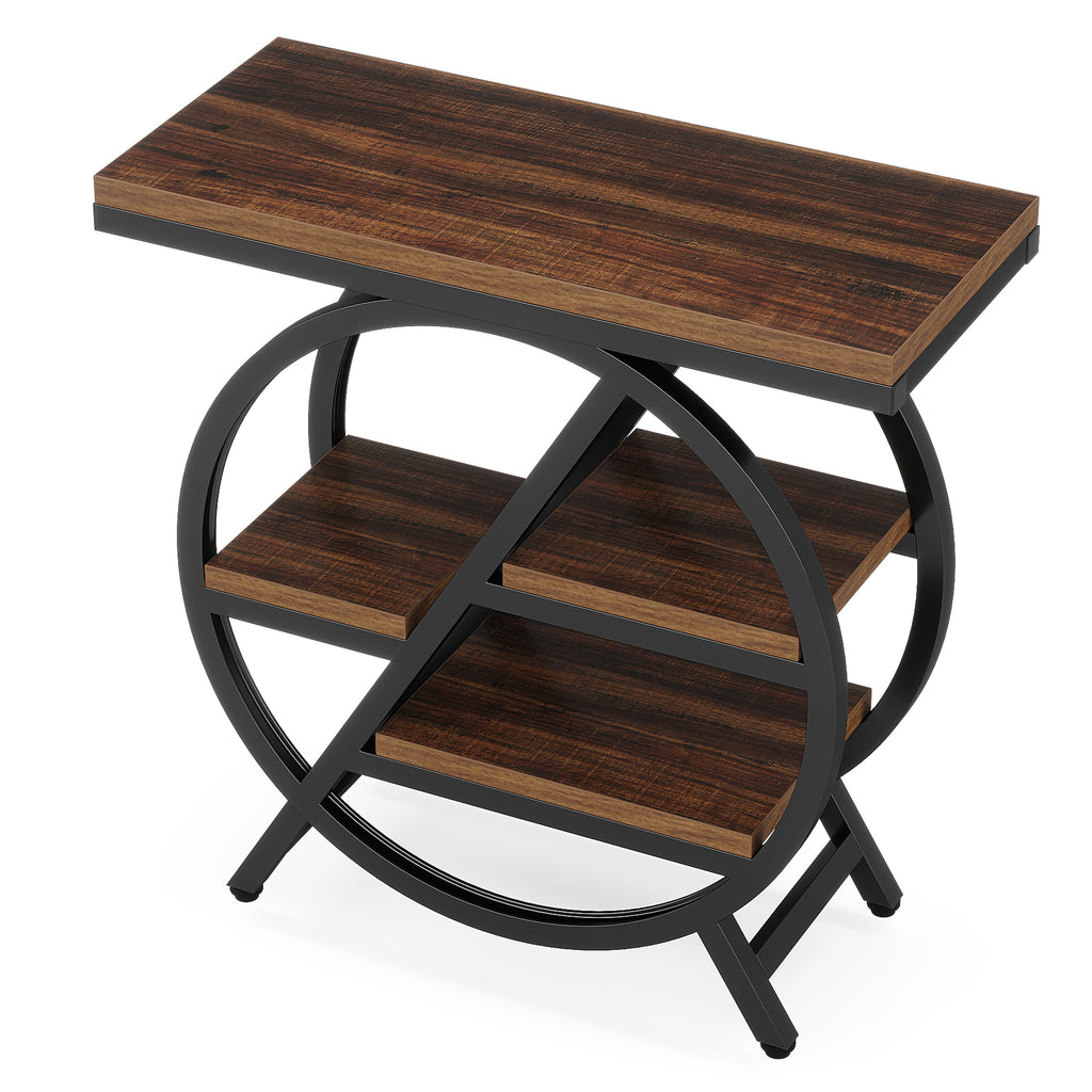 Tribesigns Table d'appoint 3 niveaux avec rangement Cadre métallique géométrique style industriel Marron rustique