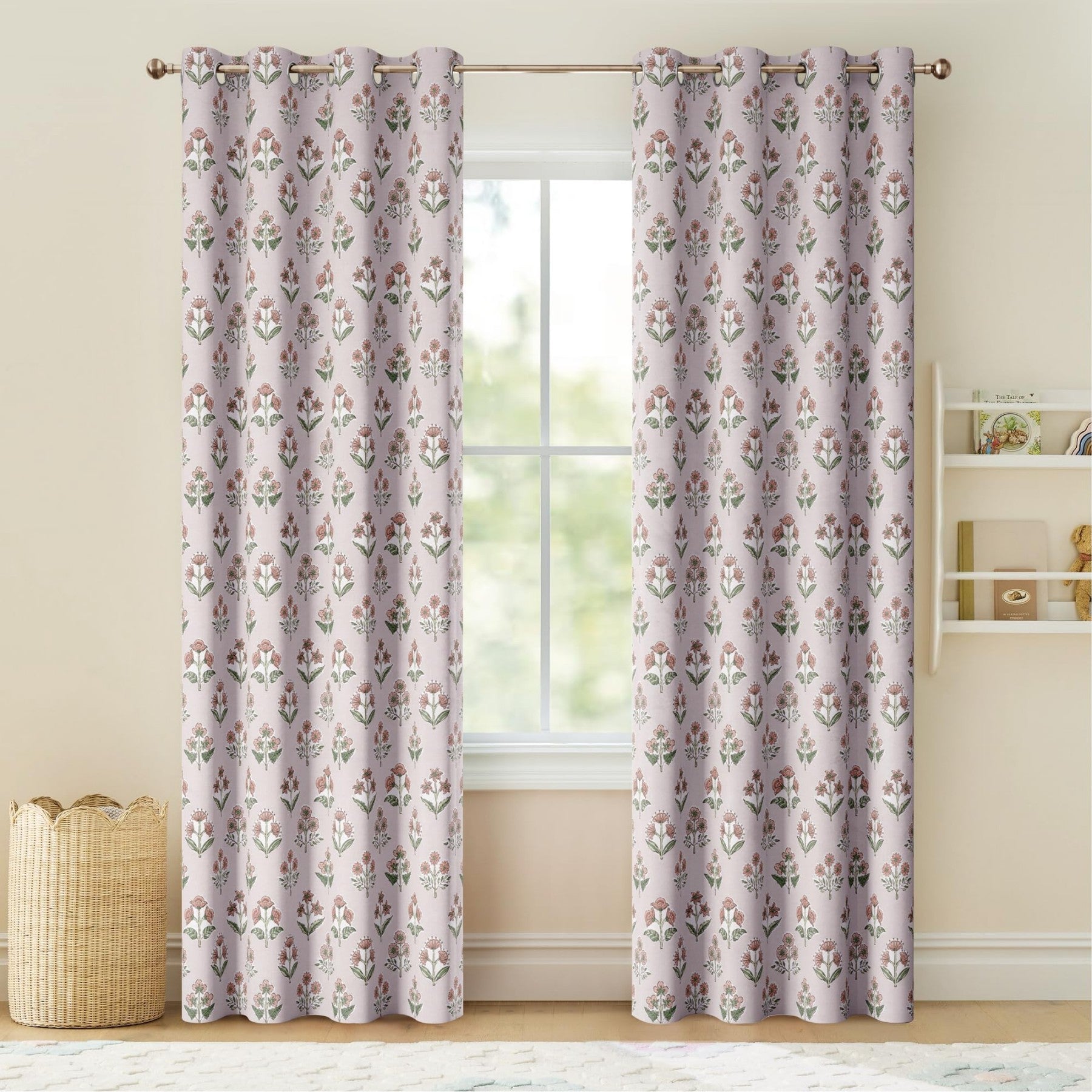 PONY DANCE Rideaux 100 % Occultants 2 Panneaux, Motif Floral Délicat en Rose Clair, Style Bohème Chic Rideaux Isolants Thermiques pour Salon, Chambre, Chambre d'Enfant, L 132 x H 245 cm