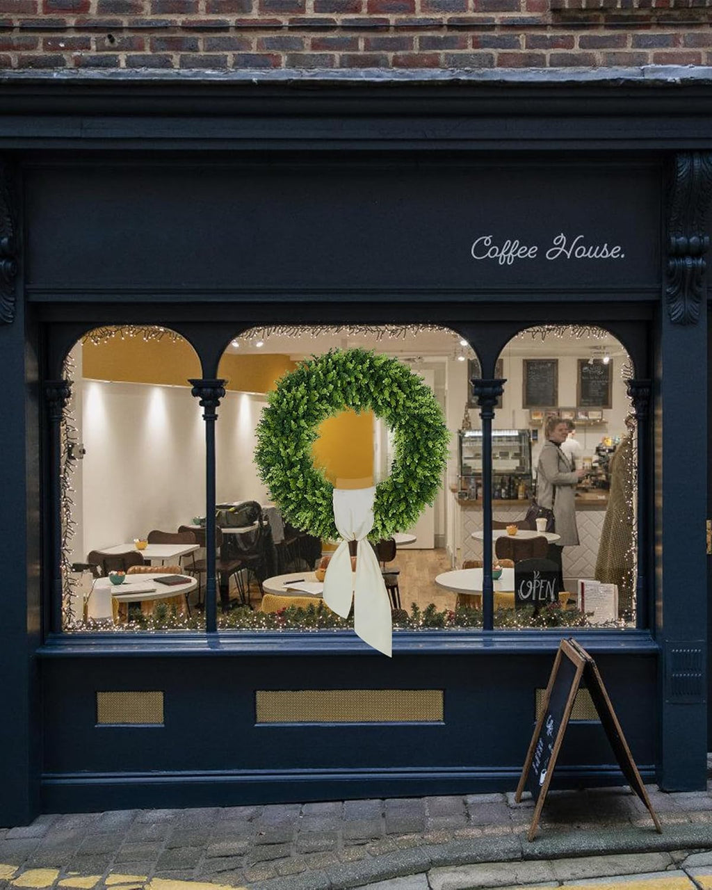 DDHS Couronne de buis 32 pouces, Grande couronne d'été artificielle pour porte d'entrée avec tissu jaune à façonner soi-même, Couronne de printemps ou d'été à suspendre dans boutique