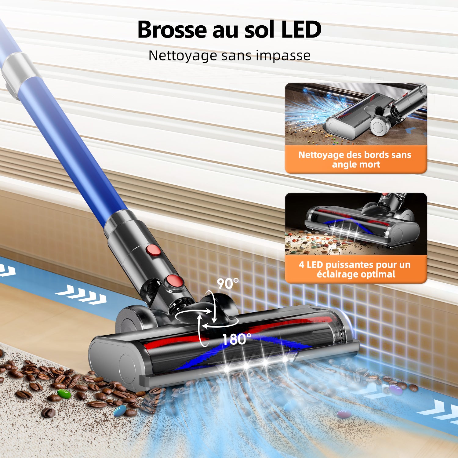 Daynee Aspirateur sans fil, 65 kPa / 70 min d'autonomie, Écran, Brosse anti-emmêlement, Aromathérapie, Filtration HEPA*4, Pour poils d'animaux, Tapis et sols durs